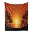 thumbnail image 1 of Palm Soft Flannel Fleece Throw Blanket, Sunset and Tropical Tree Silhouettes Sun over Sea, Cozy Plush for Indoor and Outdoor Use, 70" x 90", Burnt Orange Seal Brown, by Ambesonne, 1 of 6