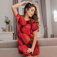 thumbnail image 3 of Balery Strawberry Red Camisón de manga corta con cuello redondo para mujer, cómodo y elegante., 3 of 6