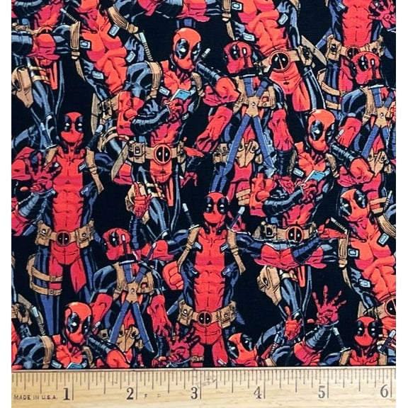 1 Yard - Marvel Deadpool on Black Cotton Fabric (Great for Quilting, Sewing, Craft Projects, Throw Pillows & More) 1 Yard X 44" Wide