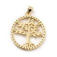 thumbnail image 2 of 10pcs Rack Plating Brass Micro Pave Cubic Zirconia Pendants Long-Lasting Plated Lead Free & Cadmium Free Round Ring with Tree of Life Real 18K golden Plated 28.5x25x2.5mm Hole: 3.5x4mm, 2 of 3