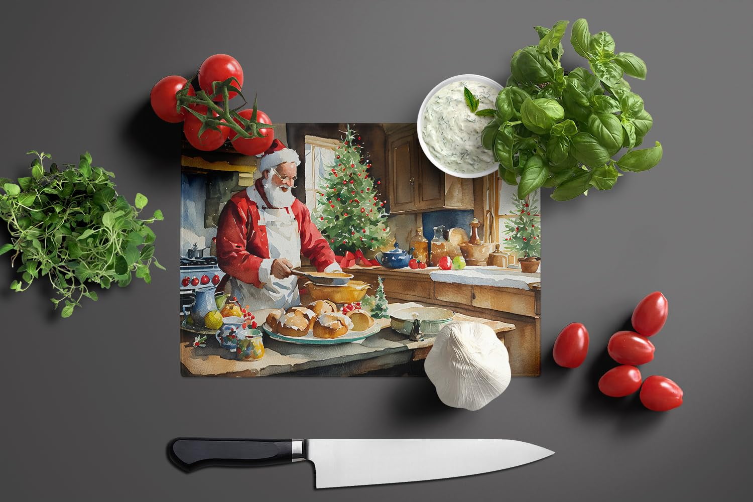 Cookies with Santa Claus Glass Cutting Board Large 12 in x 15 in