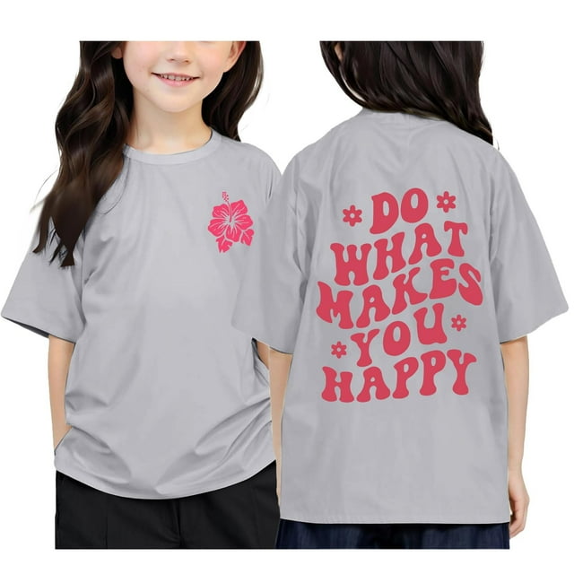 TIEVOSA T-Shirt à Col Rond Imprimé à Manches Courtes pour Garçons et Filles de 12-13 Ans (Gris Pâle)