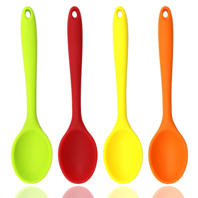 4 Piezas Cuchara Mezcladora de Silicona Cuchara para Untar Resistente al Calor Cuchara para Utensilios Cuchara Antiadherente Juego de Cucharas Multicolores de 8.2" para Mezclar Hornear Servir Revolver