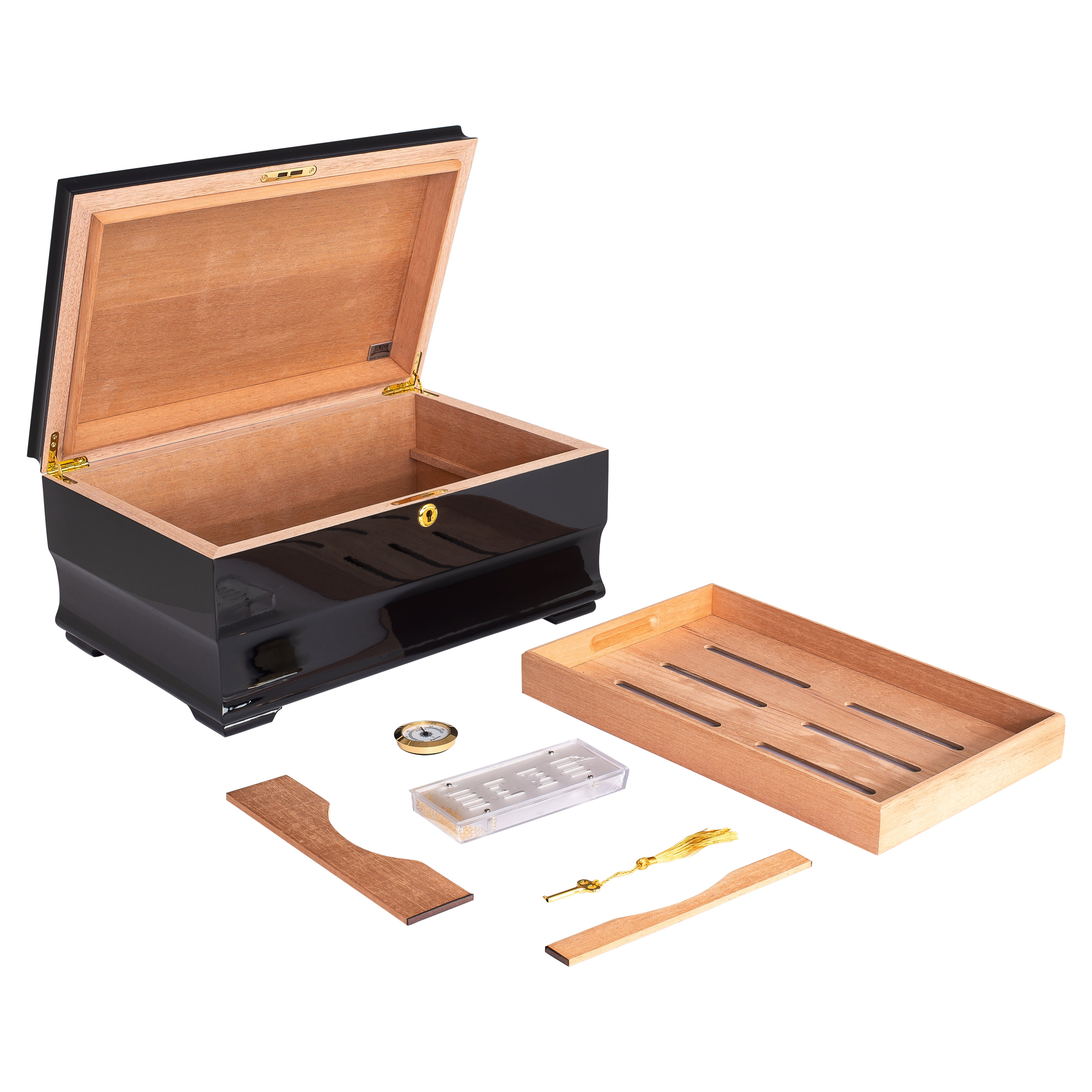 Humidor Supreme Malta Cigar Storage Piano Black and Walnut Burl Wood