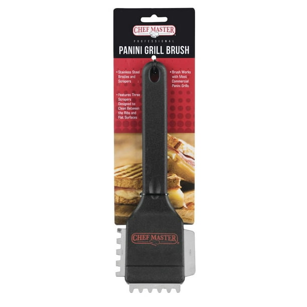 Chef Master Panini Grill Brush With Scraper With Handle Stainless Steel - 10" x 3 1/2 (90052) - Walmart.com
