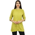 thumbnail image 2 of Phagun Women's Summer Yellow Cotton Modal Tunic Shirt Top With Front Opening - 4, 2 of 8