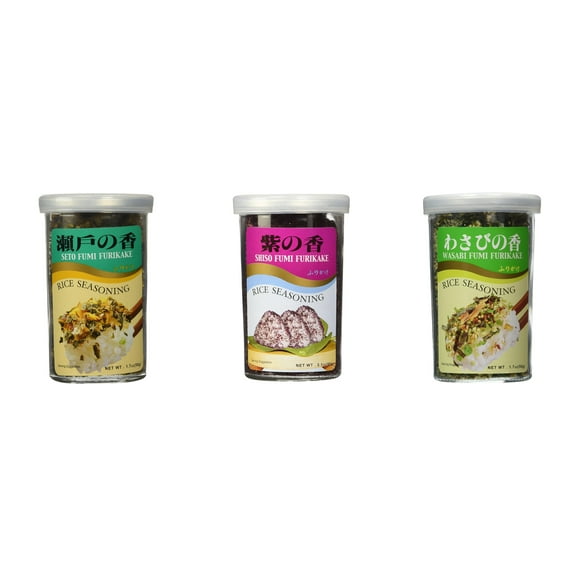 Ajishima JFC Rice Seasoning Fumi Furikake 3 Flavor Mixed Bundle (Seto,Shiso,Wasabi) Plus NineChef Brand Long Handle Coffee Spoon