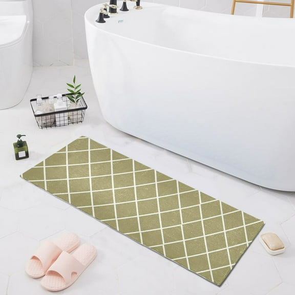 Olive Brown Block Bath Mat 39x20 Non-Slip Bathroom Rugs Absorbent Soft Plush Quick Dry for Tub Shower Kitchen Home Decor