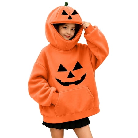 CYRBOKO Boys Halloween Hoodies with Pocket Casual Zipper Long Sleeve Soft Kids Clothes Orange Size 15-16 T