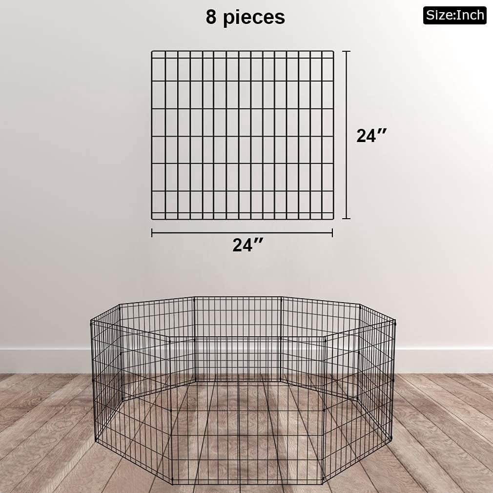 CL.HPAHKL Dog Puppy Playpen Outdoor and Indoor, Foldable Metal Pet Play Pen Portable Dog Fence for RV Camping Yard Garden, 24" High 8 Panel, Black