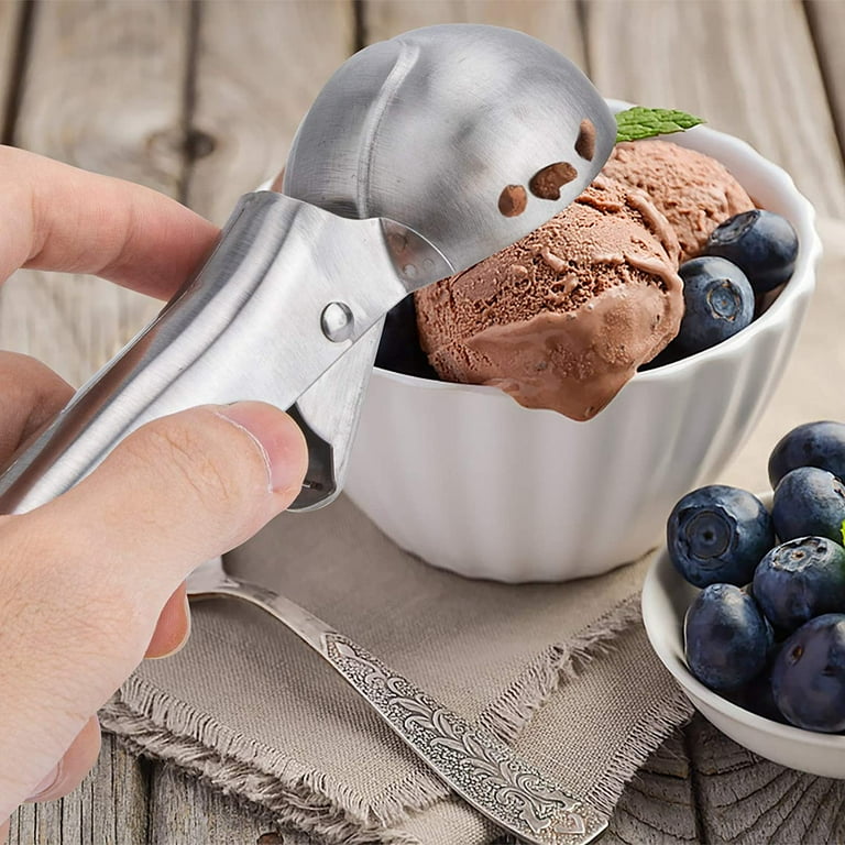 1pc, Ice Cream Spoon, Premium Ice Cream Scoop With Trigger, Stainless Steel  Ice Cream Scooper, Heavy Duty Metal Ice Cream Scoop, Watermelon Spoon, Des