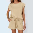 thumbnail image 5 of ZZwxWA 2 Piece Sets for Women Casual Summer Lounge Set Cap Sleeve Tops and Elastic Waist Shorts Tracksuit Solid Color Athletic, 5 of 6