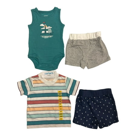Carter's Baby Boy 4 Piece Shirt/Shorts Set, Multi Color (6M)