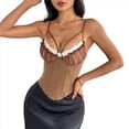 thumbnail image 3 of Corsé con Cuello en V, Tirantes Ajustables y Ribete de Encaje con Volantes para Mujer Top Corto Moldeador Marrón S, 3 of 10