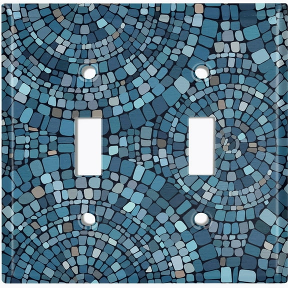 Metal Light Switch Wall Plate Outlet Cover (Printed Image of Blue Mosaic Tile Pattern - Double Toggle)