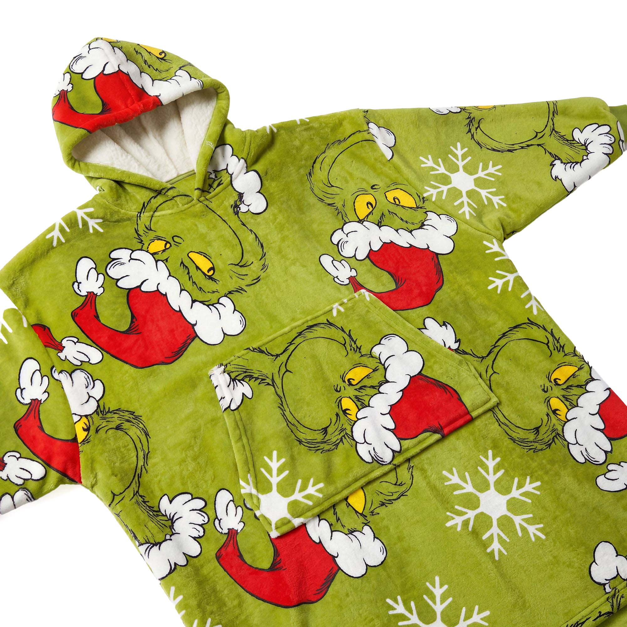 Mens The Grinch Snowy Mischievous Santa Oversized Fleece Hoodie