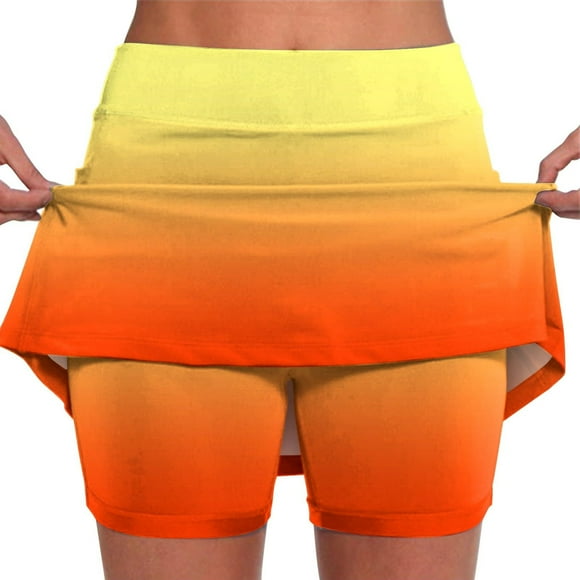 Moxiu Women Shorts Elastic Yoga Culottes Gradient Color Tie Dye Printed Athletic Short Pants Plus Size Summer High Waist Tummy Control Skirt Skorts Joggers 2025 Orange,M