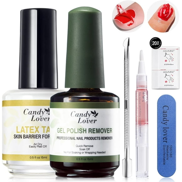 shiyou-Gel Nail Polish Remover Kit - Gel Polish Remover and Latex Tape Peel Off Liquid with Cuticle Pusher&Nail File, Gel Remover for Nails in 3-5 Minutes, Nail Art Liquid Latex Barrier Protector