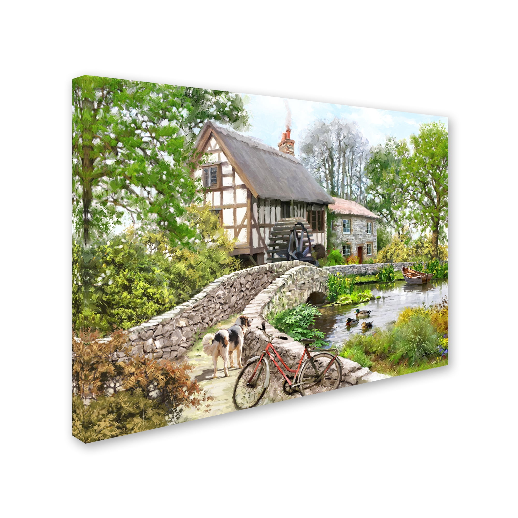 Trademark Fine Art 'Watermill with Rowboat and Dog' Canvas Art by The Macneil Studio
