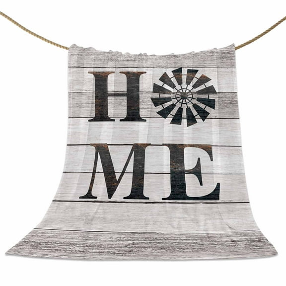 Flannel Fleece Blanket Windmill Home Super Soft Warm Cozy Throw Blanket Retro Wood Grain Country Style Bed Couch Car Blankets for All Season 60" x 80"