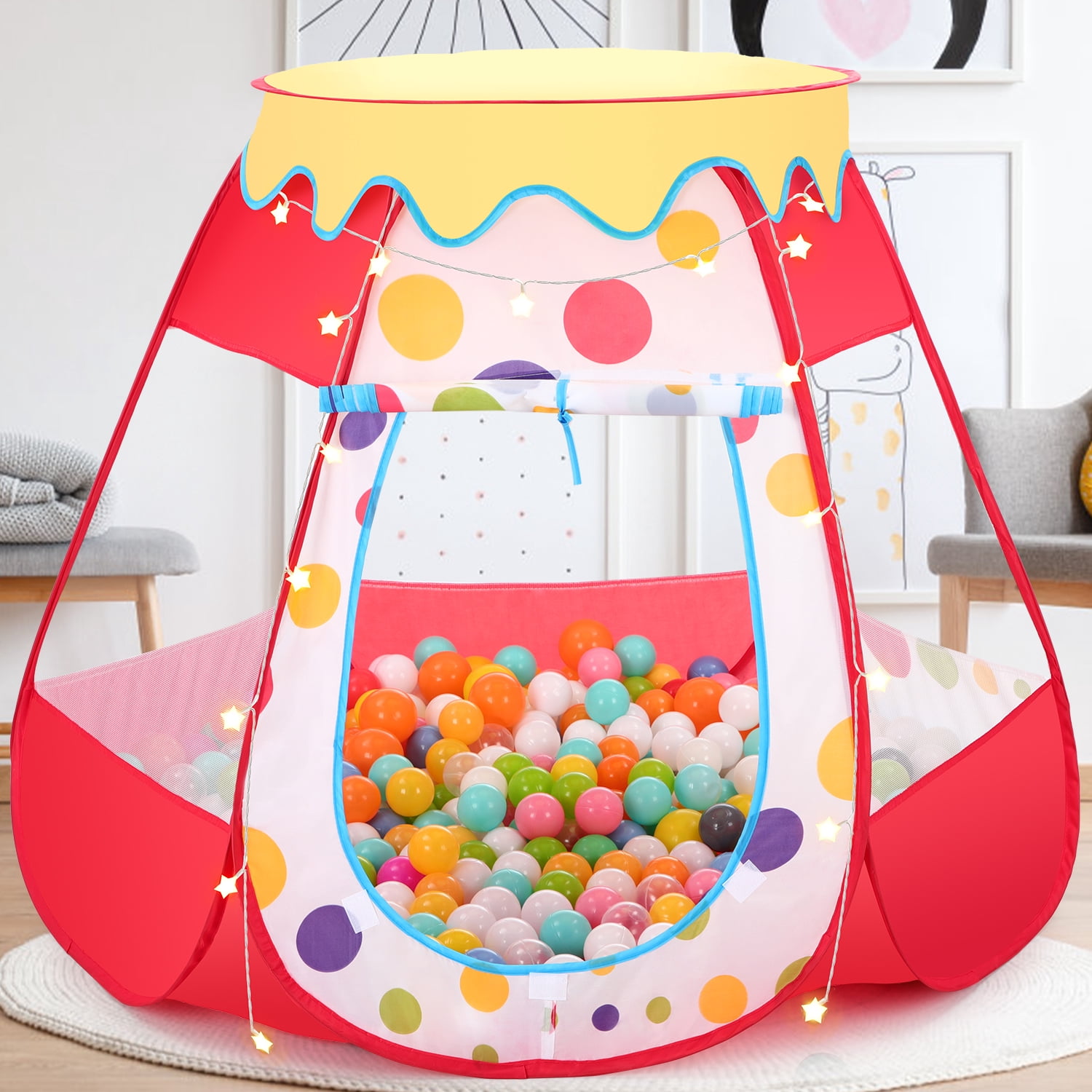 PigPigPen Children's Educational Mesh Ball Pit Gift for Toddlers and Kids with 50 Balls, Indoor Outdoor Play Tent