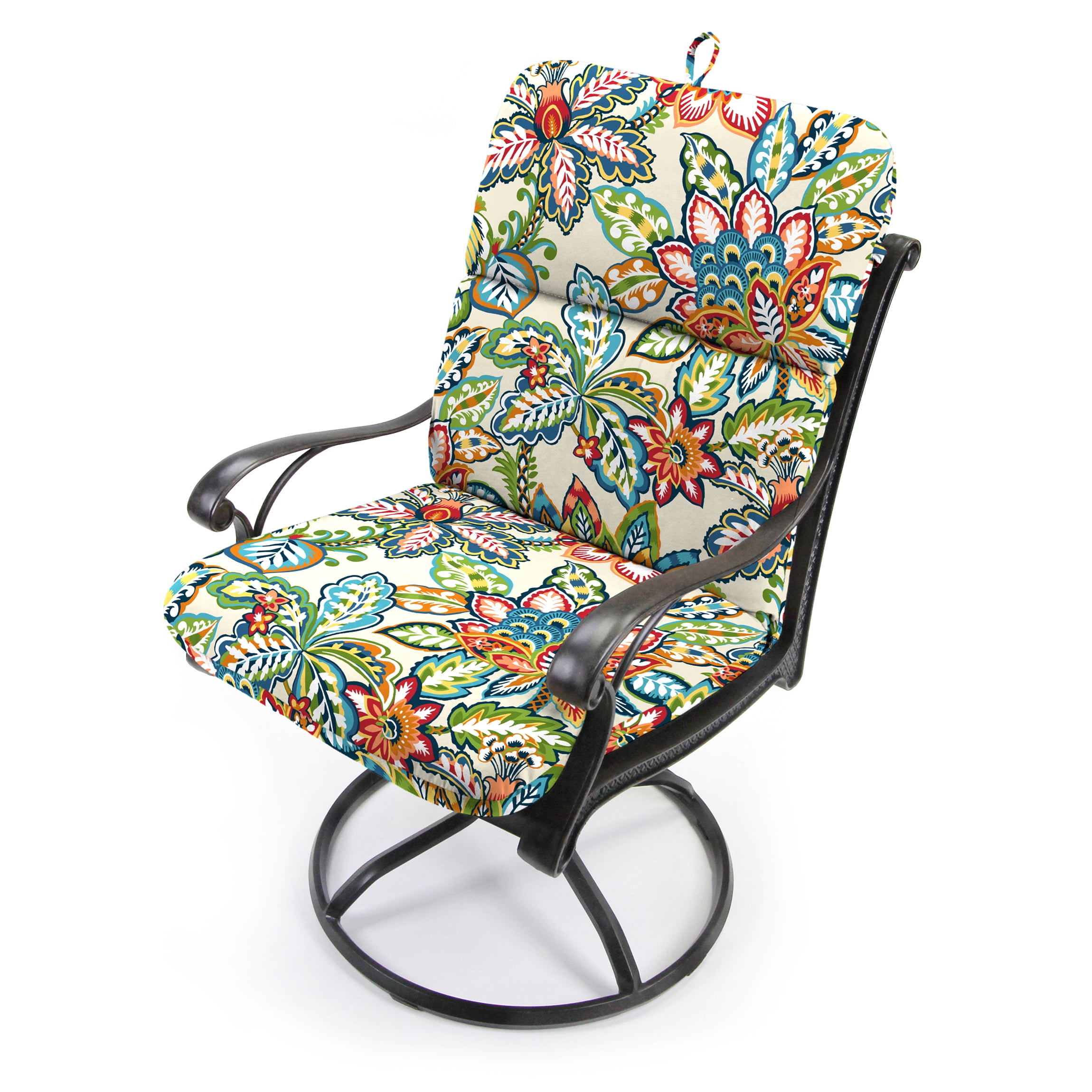 Jordan Manufacturing 45" x 22" Copeland Fiesta Multicolor Floral Rectangular Outdoor Chair Cushion with Ties and Hanger Loop