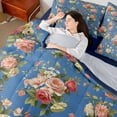 thumbnail image 4 of Erosebridal Chic Flower Bedding Comforter Set for Female, Blue King Bedding Sets, Navy Reversible, 7 Pieces, 4 of 5