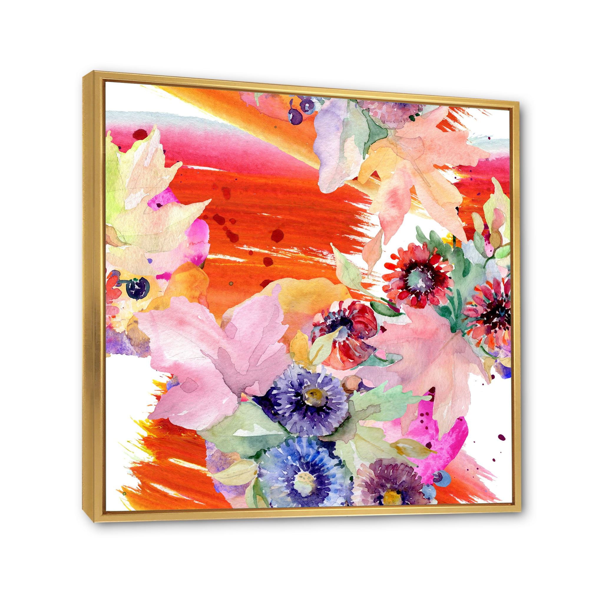 Designart 'Wildflowers and Vibrant Wild Spring Leaves VII' Modern Framed Canvas Wall Art Print