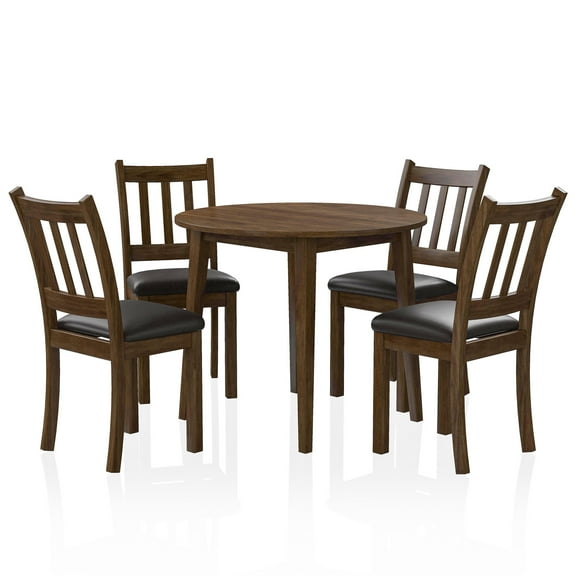 Furniture of America Comiga Wood 5-Piece Round Dining Table Set in Walnut