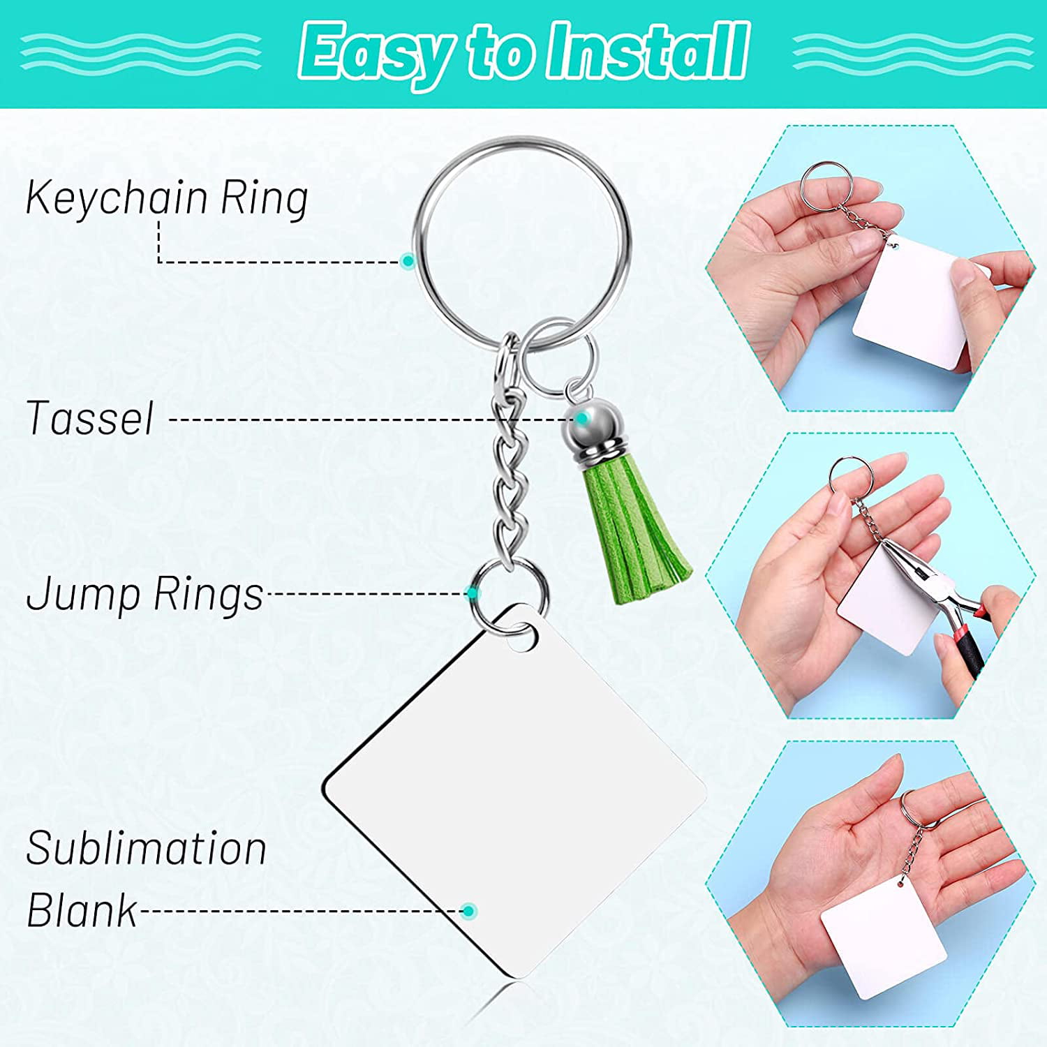 Sublimation Keychain Blanks Bulk Keychain Rings and Jump Rings for DIY Keychain Crafting Tuceyea 120Pcs Sublimation Keychain Blanks Set with Tassels 2inch Rectangle Sublimation Blanks Keychain Circle 