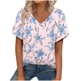 thumbnail image 2 of JTZGDY Fashion Oversized T-Shirts for Women Dressy Casual Vintage Floral Printed Summer Short Sleeve V Neck Graphic Tees Lightweight Soft Cotton Pullover Tops Pink#01 XL, 2 of 8