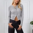 thumbnail image 2 of Womens Button Down Cardigan Long Sleeve Knit Cardigans Sweater Tops Color: Light Gray Size: S, 2 of 4