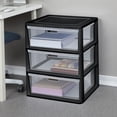 thumbnail image 3 of Sterilite Wide 3 Drawer Tower, Plastic Storage Organizer with Removable Clear Bins, Easy to Assemble - No Tools Needed, Black, 3 of 11
