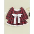 thumbnail image 4 of Liacowi Little Girls Christmas Dress Long Sleeves Plaid Lace Trim Party Princess Dress Toddler Girls Fall Christmas A-line Dress 9M-4T, 4 of 9