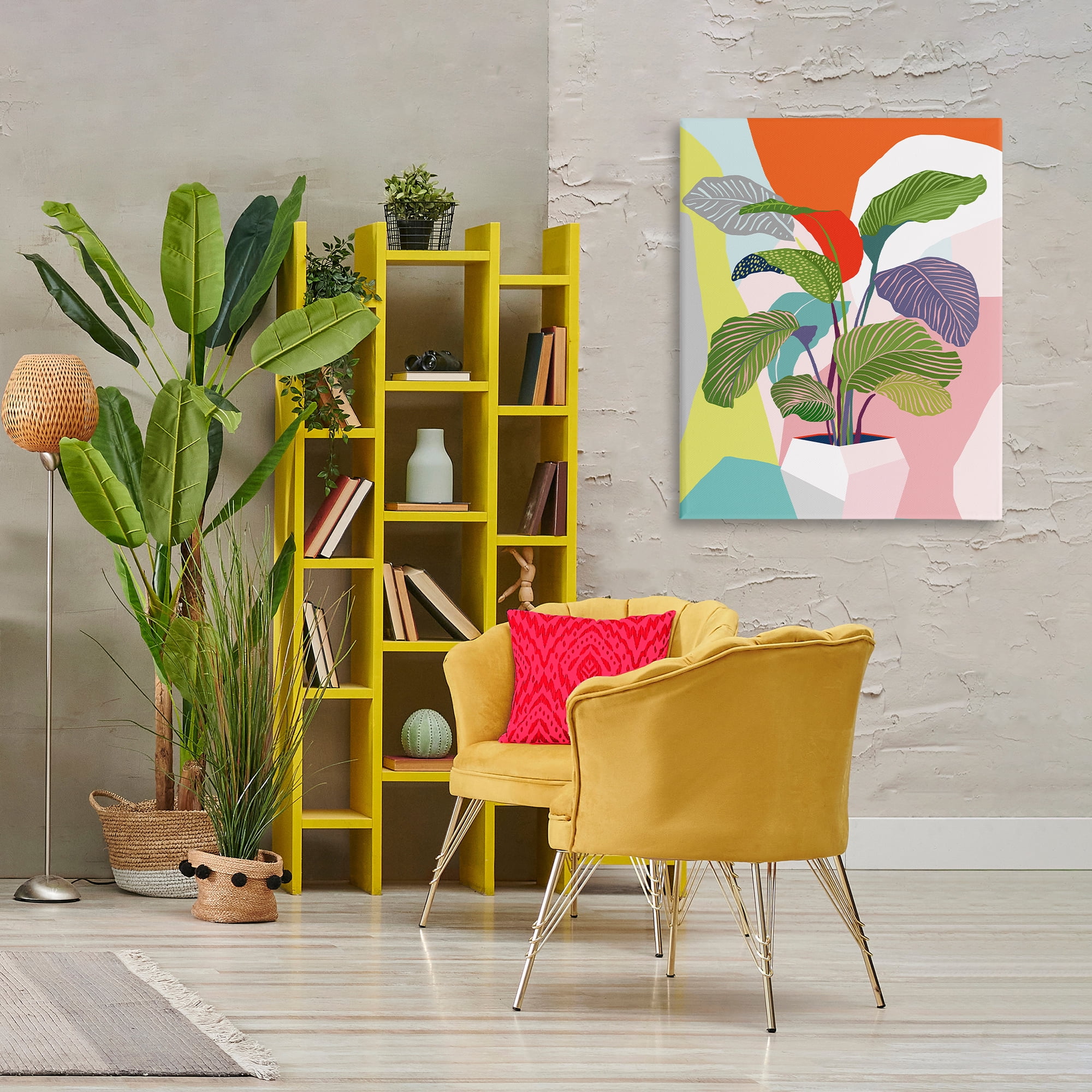 Stupell Industries Midcentury Bold Plant Plants & Flowers Painting Wrapped Canvas Art Print Wall Art, 30 x 40