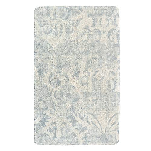 Lahome Damask Area Rug 3' Diameter Faux Wool Non-Slip Area Rug Accent Distressed Throw Rugs Floor Carpet for Living Room Bedrooms Laundry Room Decor 3' Diameter, Gray