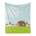 thumbnail image 1 of Hedgehog Soft Flannel Fleece Throw Blanket, Animal in the Mushroom Field Woodland Wildlife Cartoon Nursery Theme, Cozy Plush for Indoor and Outdoor Use, 50" x 70", Baby Blue Green Brown, by Ambesonne, 1 of 6