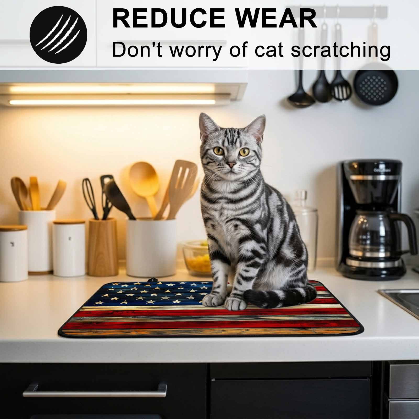 Retro American Flag Stove Top Cover for Electric Stove, Heat-proof & Non Slip Glass Top Stove Cover Protector, Blue Red USA Flag Vintage Wood Kitchen Flat Cooktop Rubber Mat 24x21 Inches