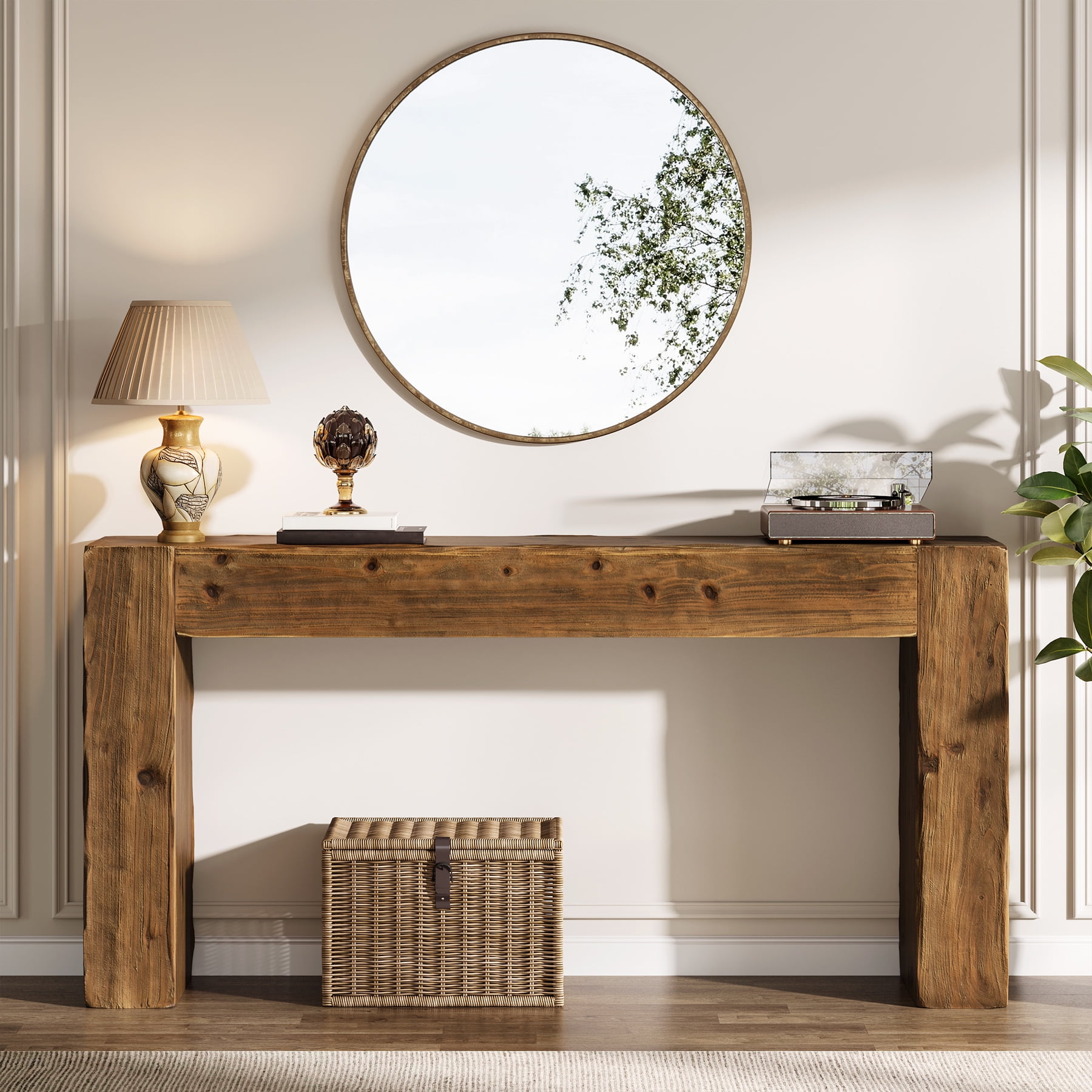 Tribesigns 63-Inch Solid Wood Console Sofa Table, Farmhouse Long Entryway Table Behind Couch for Living Room, Entrance, Hallway, Foyer, Easy Assembly