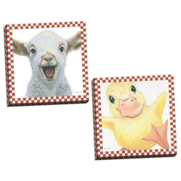 Gango Home Decor Contemporary Farm Friends I & II; Two 12x12in Hand-Stretched Canvases