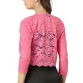thumbnail image 3 of INSPIRE CHIC Women's Shrugs Floral Lace Cardigan 3/4 Sleeves Sheer Cover Up Top XL Magenta, 3 of 6
