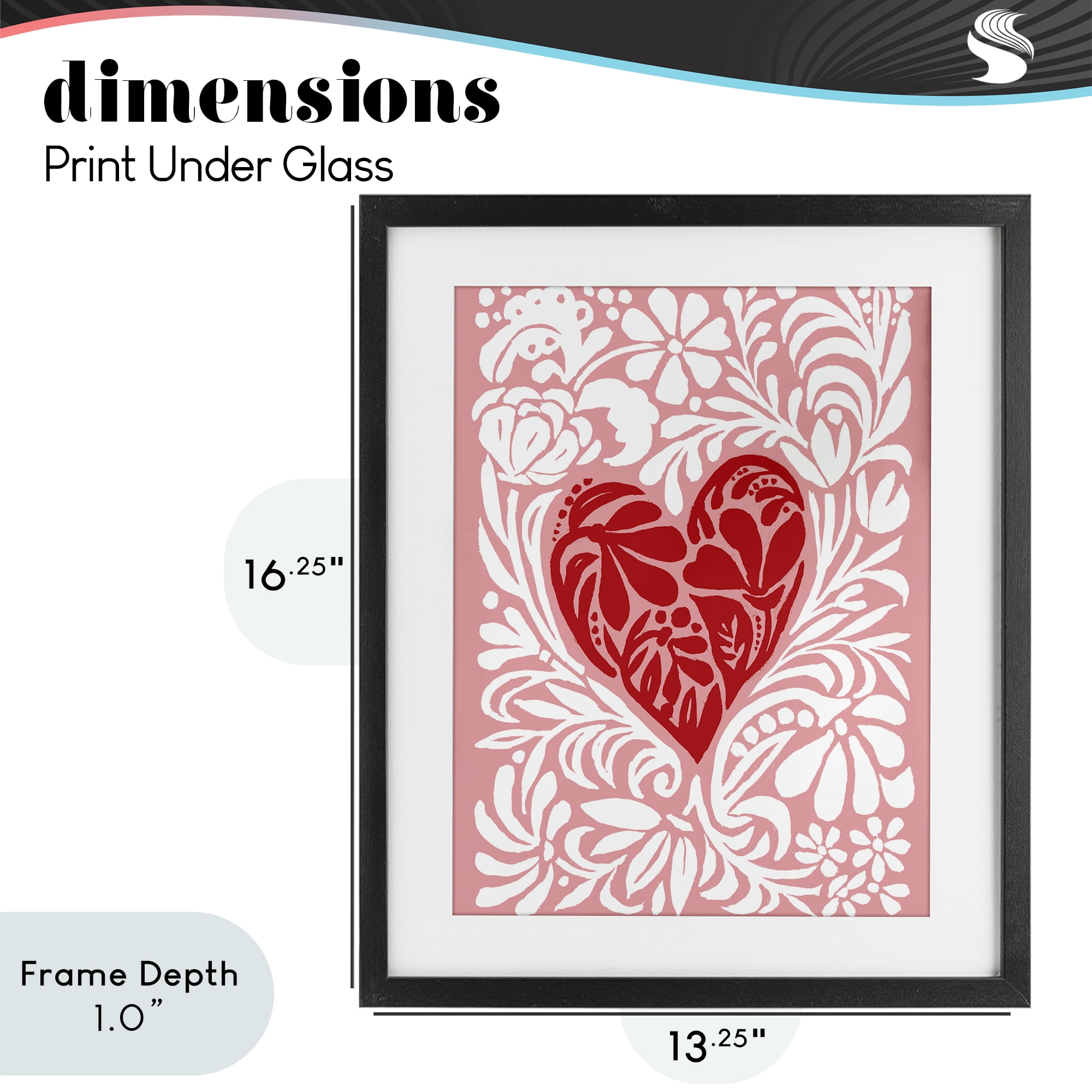 Stupell Industries Red Leafy Heart on Pink Black Framed Print Under Glass, design by Cindy Jacobs