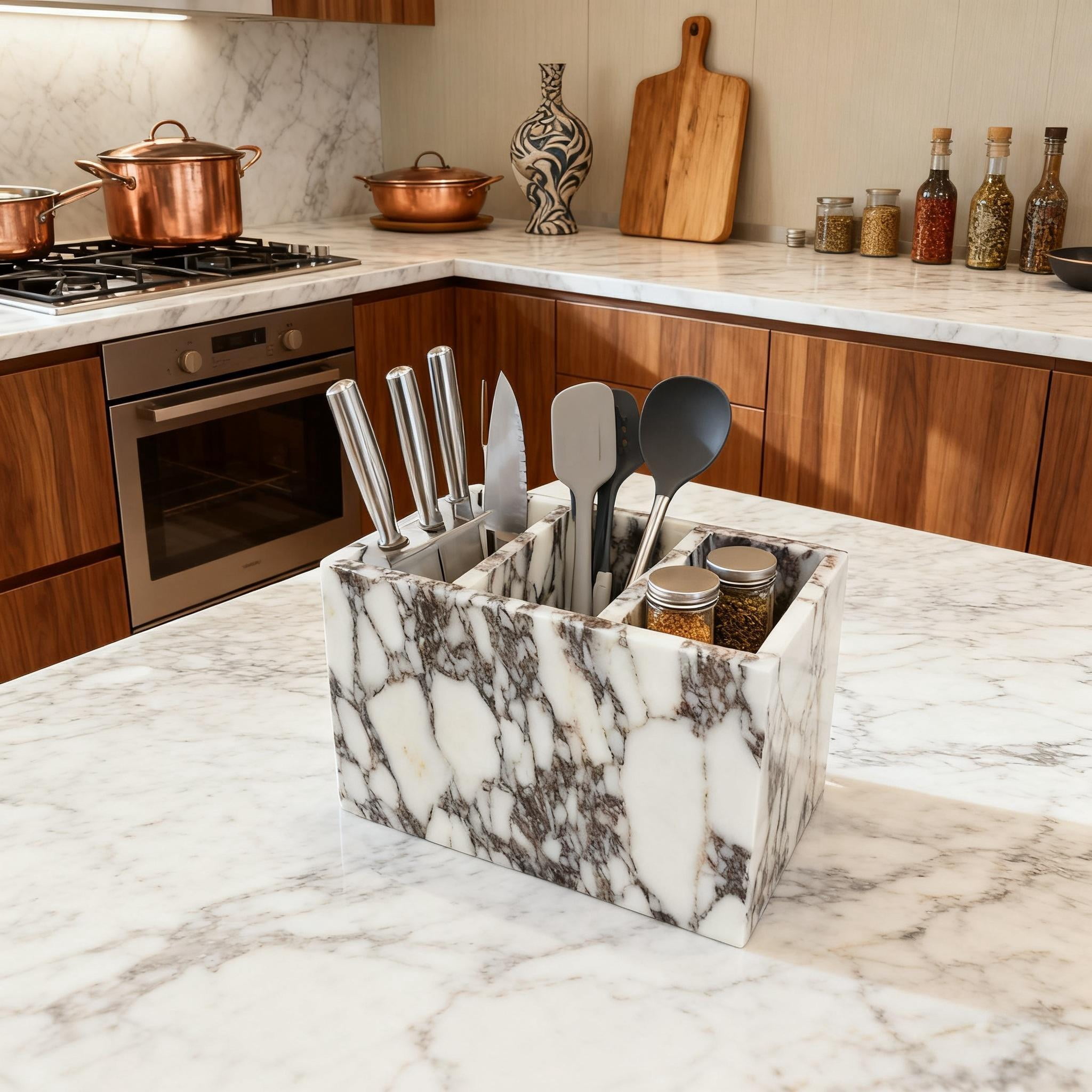 Artisanal Abode Marble Pen Holder, White Stone Rectangular Desktop Organizer, Office Study Makeup Brush Storage, Home Desk Decor, Minimalist Design, Durable Marble Accessory
