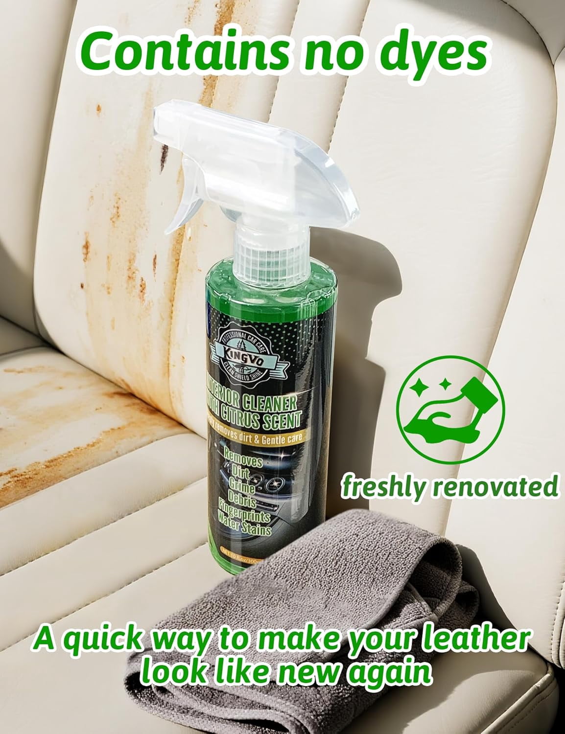 JJEAN-Car Interior Cleaner Spray, Multipurpose Leather Seat Cleaner Upholstery Car Cleaning Kit with Citrus Flavor Auto Dashboard Vinyl Detailing Supplies Kit,10 OZ