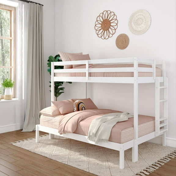 Now Furniture Wooden Twin over Full Bunk Bed for Kids, Textured White
