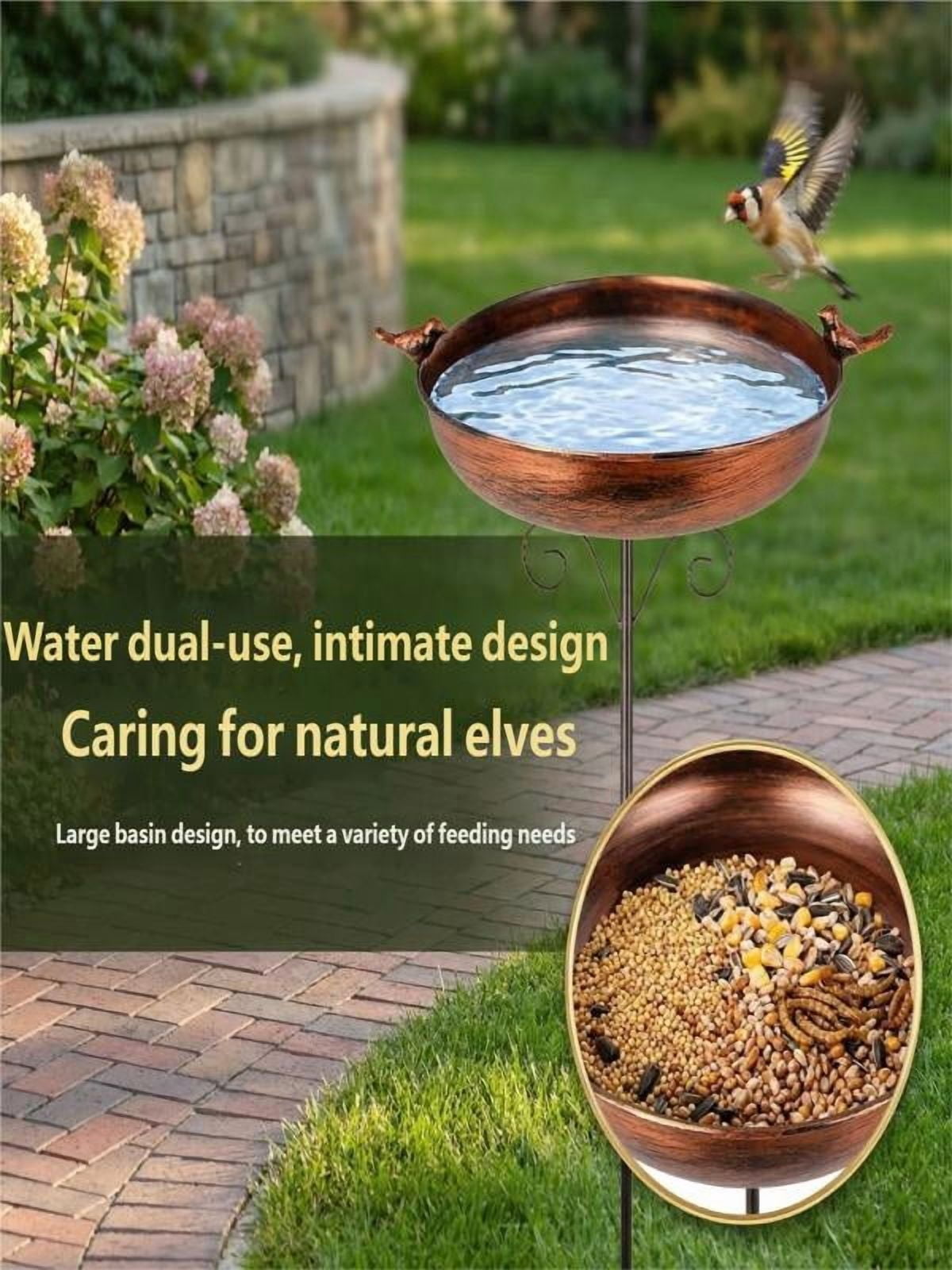 Tall Bird Bath with Stake, Antique Style Outdoor Bird Feeder with Copper Craftsmanship, 2-in-1 Feeder & Bird Bath, Hanging or Post Mount for Garden Patio