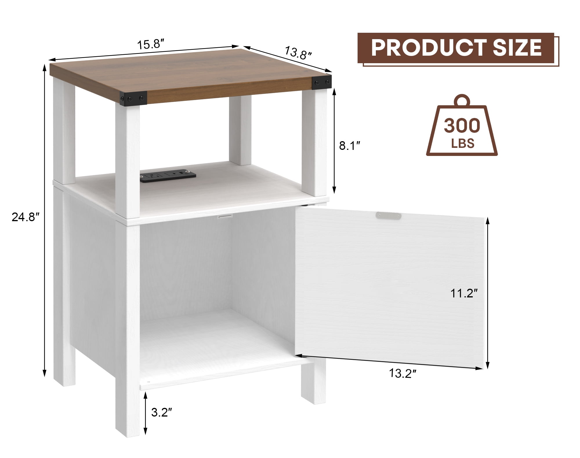 EVOKEDEN 2PCS Farmhouse Nightstands w/ Charging Station & Storage, Wood Side Table w/ Barn Door for Bedroom Living Room, White