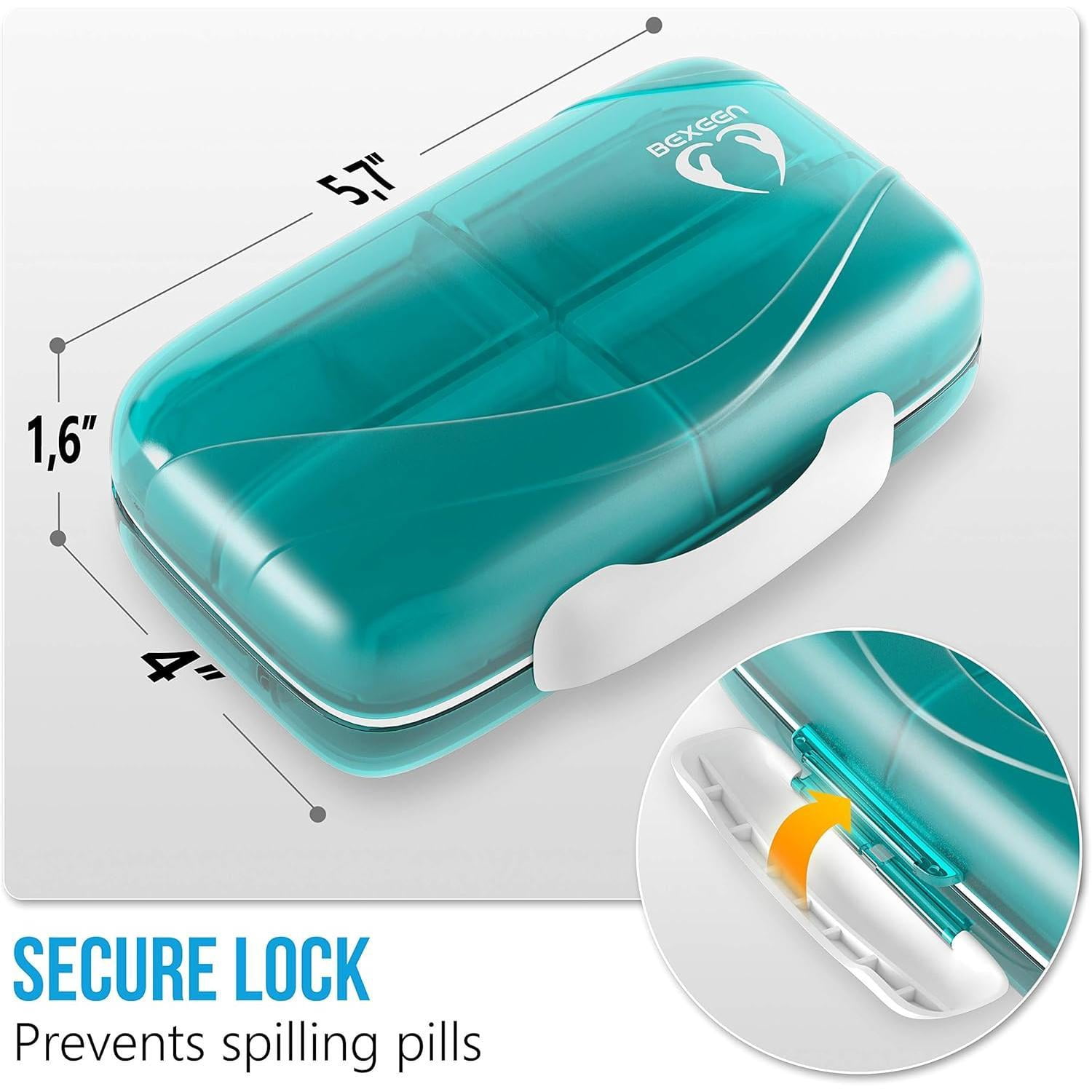Pill Organizer Airtight Pill Box Large Pill Dispenser Home Travel Supplement Holder Portable Vitamin Sorter Jumbo Size 8 Compartment Airtight Vitamin Container Daily Medicine