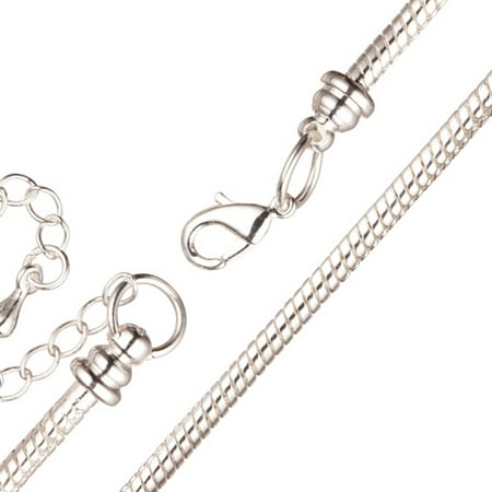 Sold House Charm - Bracelet Chain For Large Hole Charms (European Style) Silver Plated 2.7mm Snake 7.8 Inch With Lobster Claw Clasp And Extension Chain Sold per pkg of 1