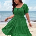 thumbnail image 1 of Robe Décontractée Grande Taille pour Femmes, Robe Smock à Manches Courtes Froissée et Col Carré, 1 of 5
